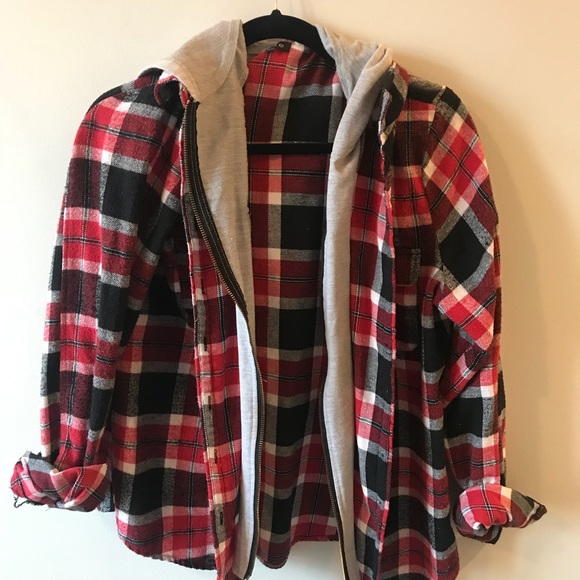 LUXE red flannel and build In hoody - Picture 2 of 2